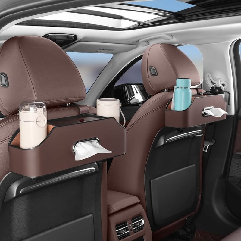 HAOTULE New car headrest Rear seat Multifunctional Storage Box  partition Design  with Cup Holder  Tissue Box  headrest Hook  Suitable for Children and Adults  car Travel Accessories(Coffee Color) - Image 2